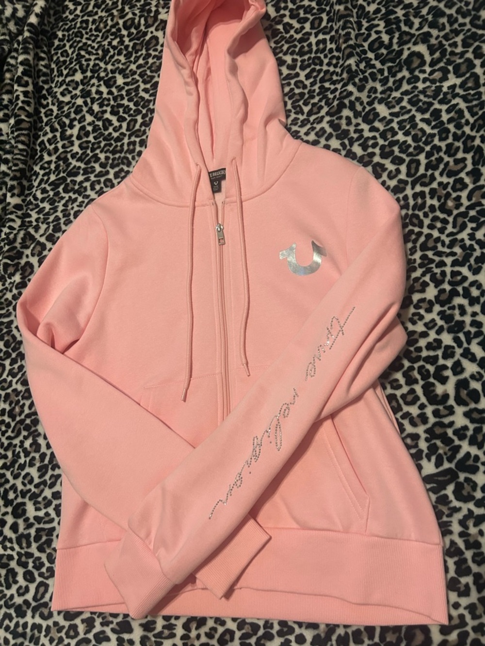 True Religion light Pink Rhinestone Script zip up - Picture 4 of 7